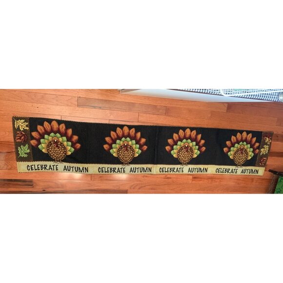 Thanksgiving Turkey Table Runner 70"x13" Celebrate Autumn Tapestry Fall Decor - Picture 2 of 8